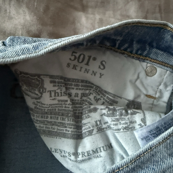 Levis 501 Jeans Womens Skinny Light Wash High Rise 30x27 Big E - Picture 9 of 10